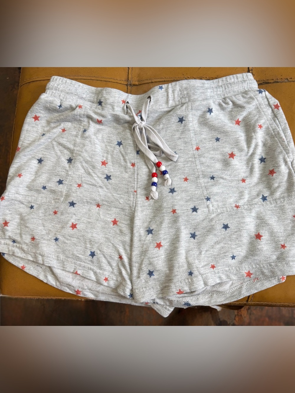 Casual Star-Print Women's Athletic Shorts - Grey with Red & Blue Stars